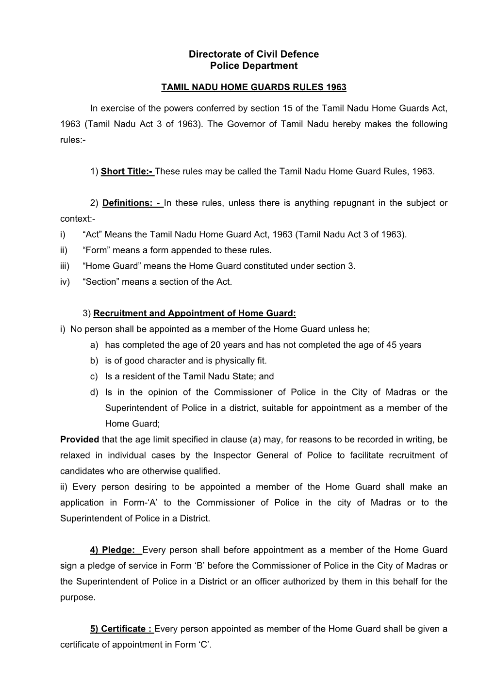 Tamil Nadu Home Guards Rules 1963