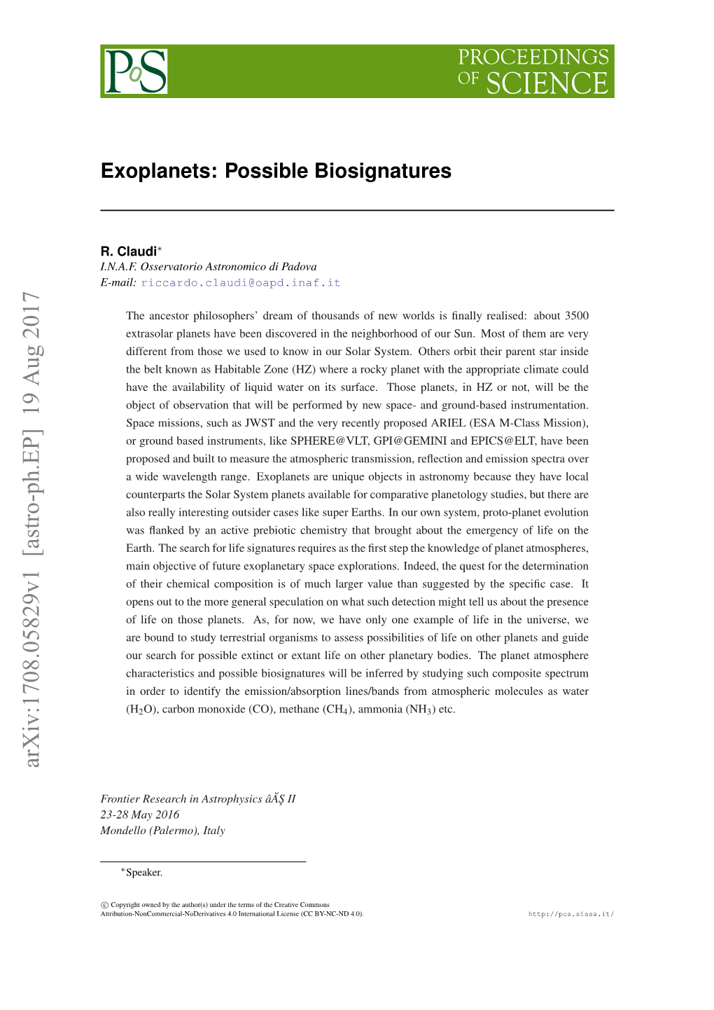 Exoplanets: Possible Biosignatures