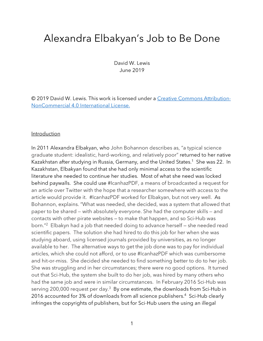 Alexandra Elbakyan's Job to Be Done