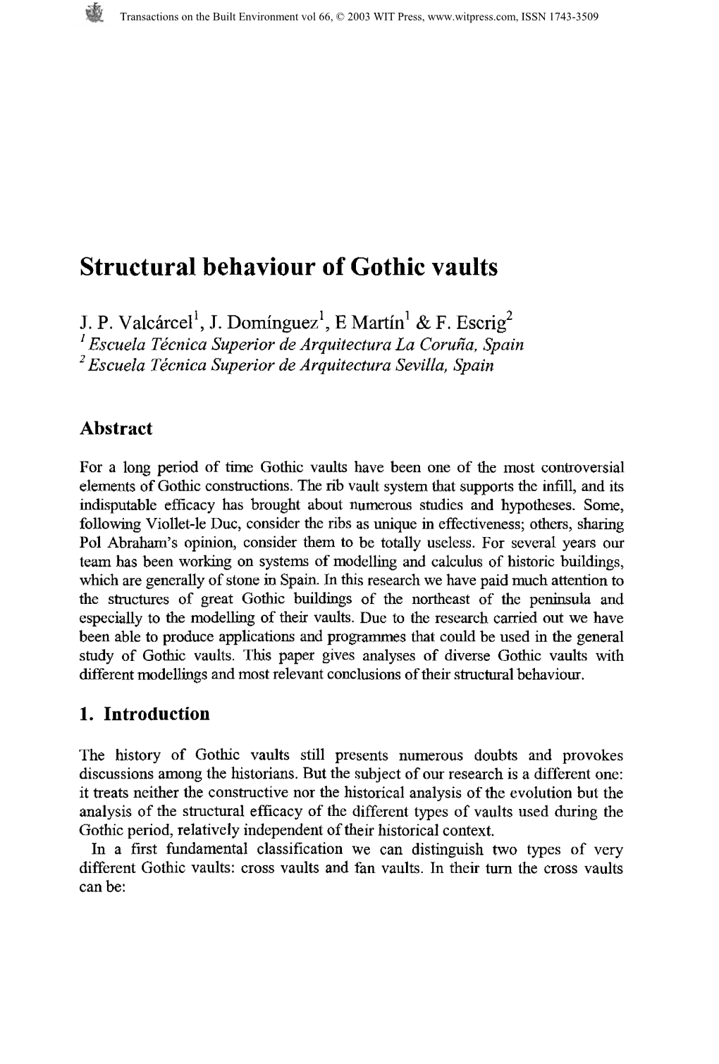 Structural Behaviour of Gothic Vaults