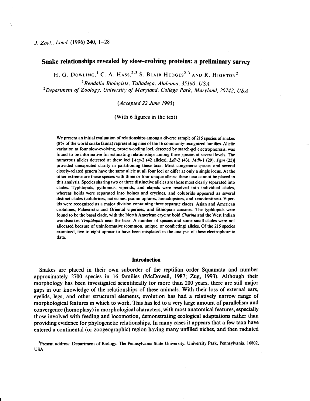 Snake Relationships Revealed by Slow-Evolving Proteins: a Preliminary Survey