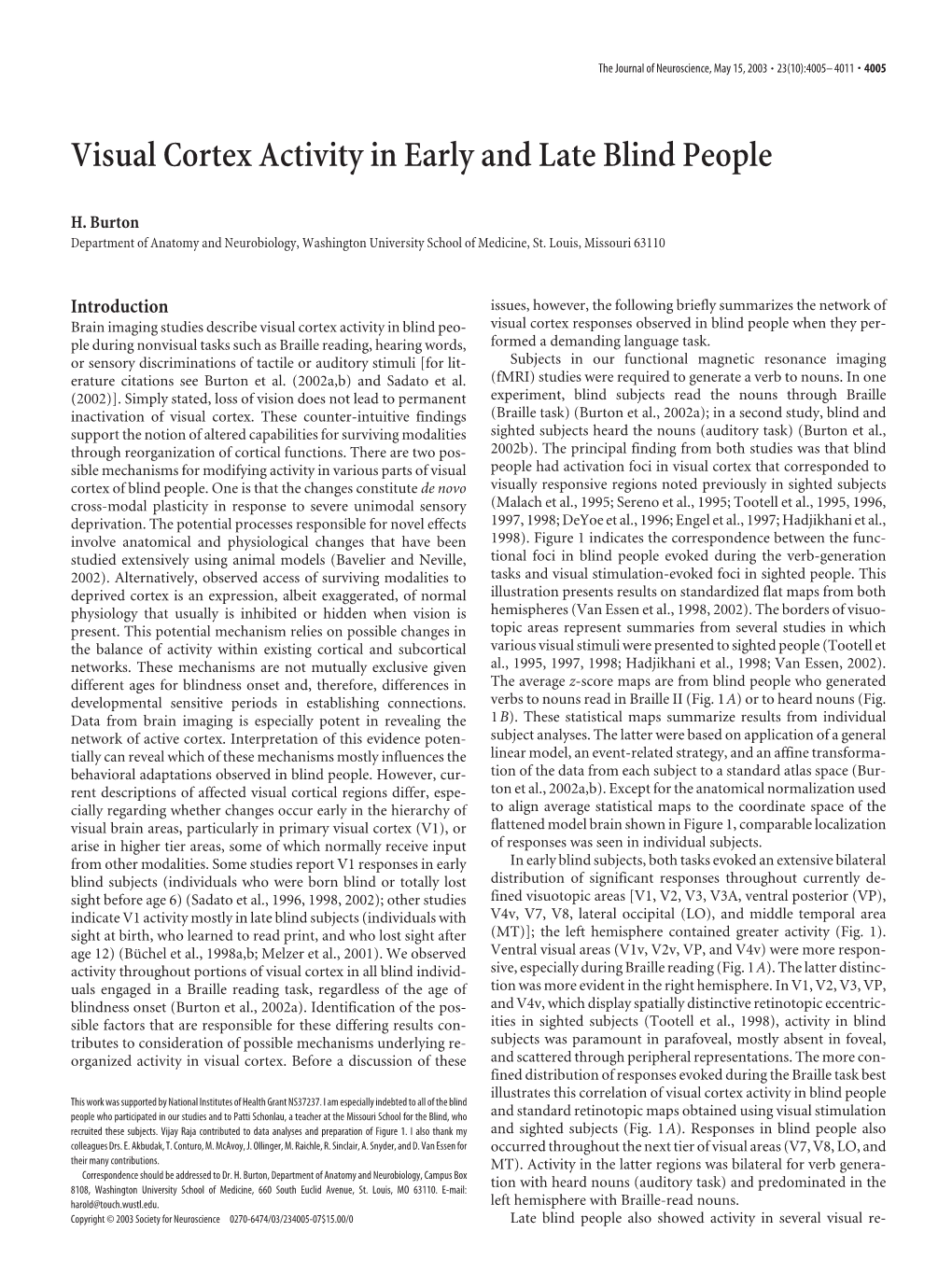 Visual Cortex Activity in Early and Late Blind People