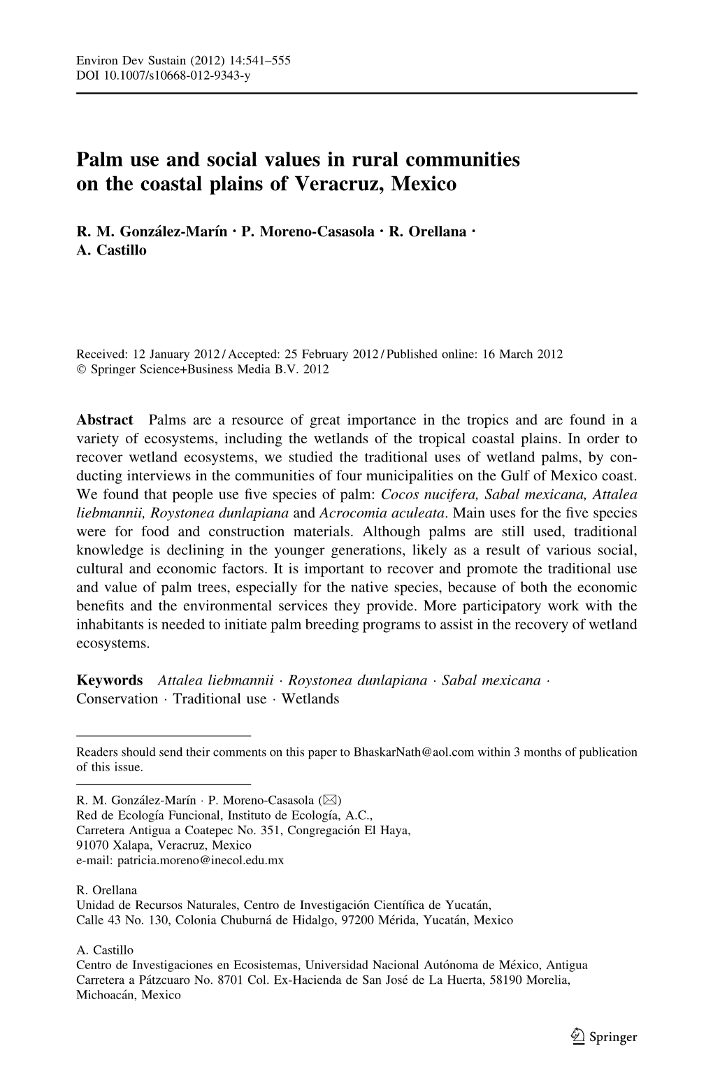 Palm Use and Social Values in Rural Communities on the Coastal Plains of Veracruz, Mexico