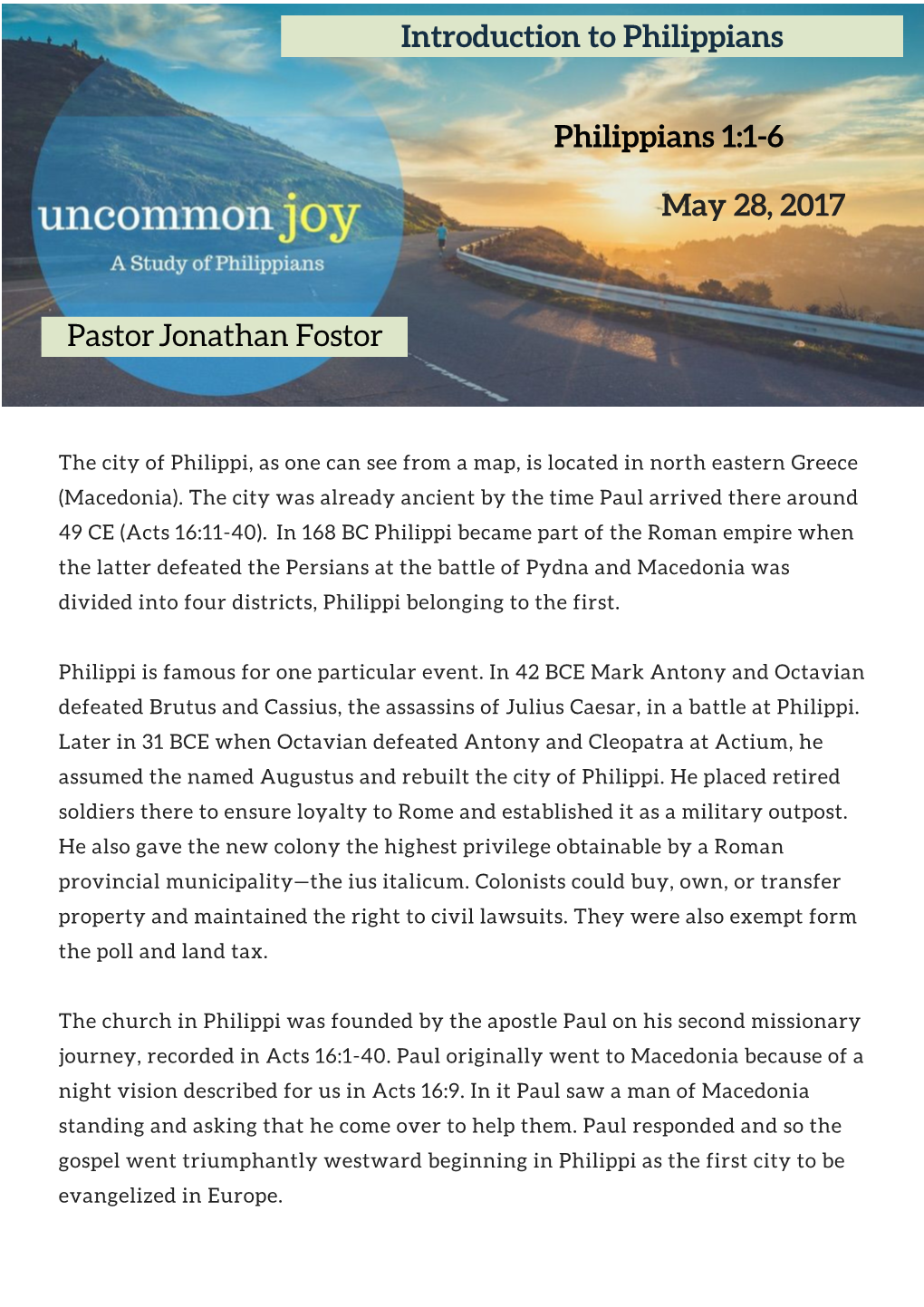 Uncommon Joy Part 1: Introduction to Philippians