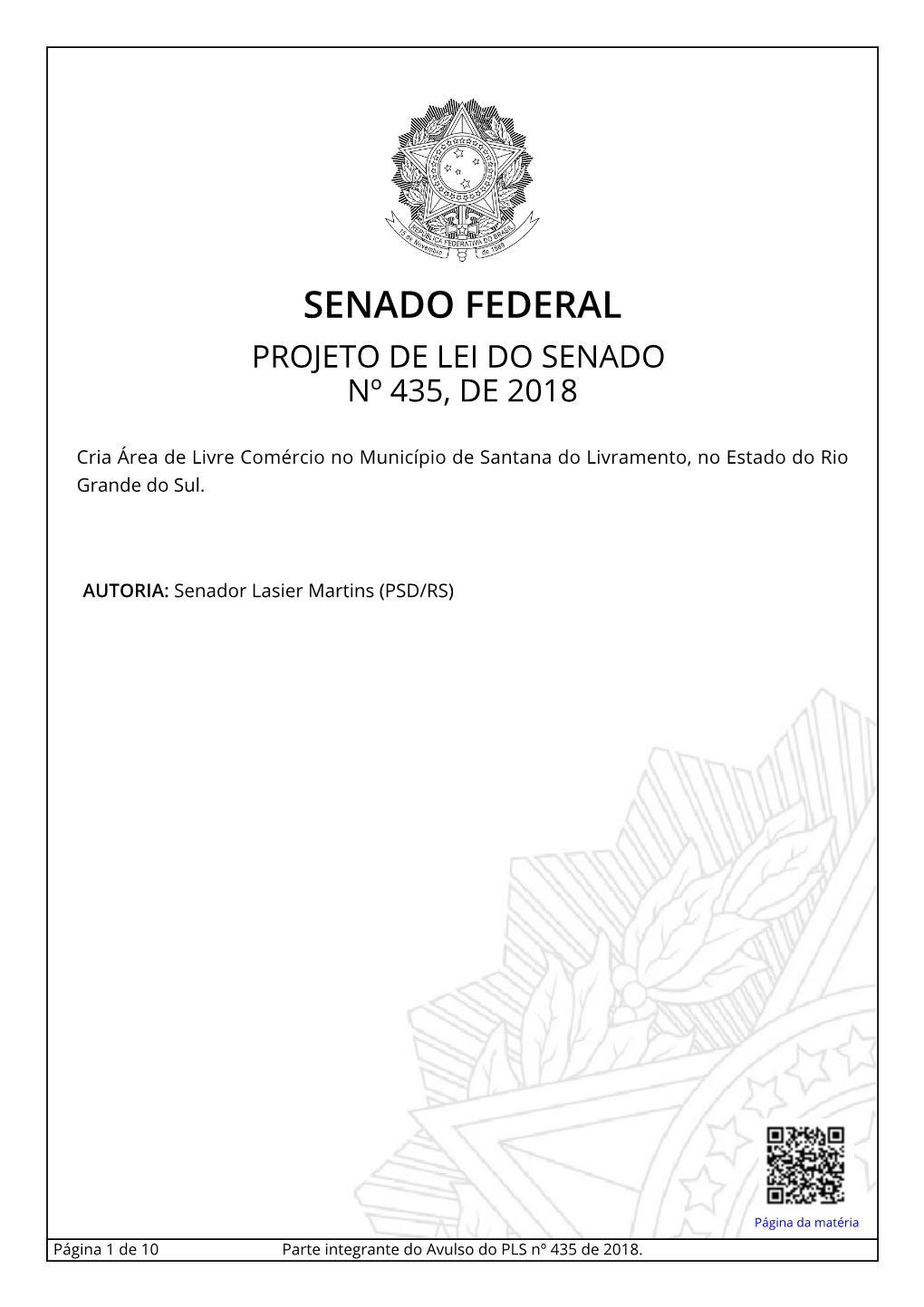 Senado Federal Projeto De Lei Do Senado Nº 435, De 2018