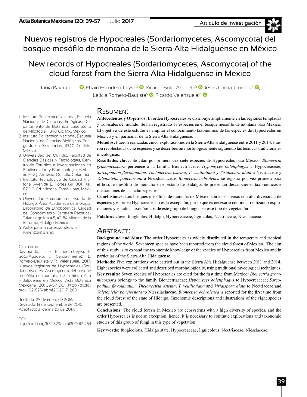 Nuevos Registros De Hypocreales (Sordariomycetes, Ascomycota) Del