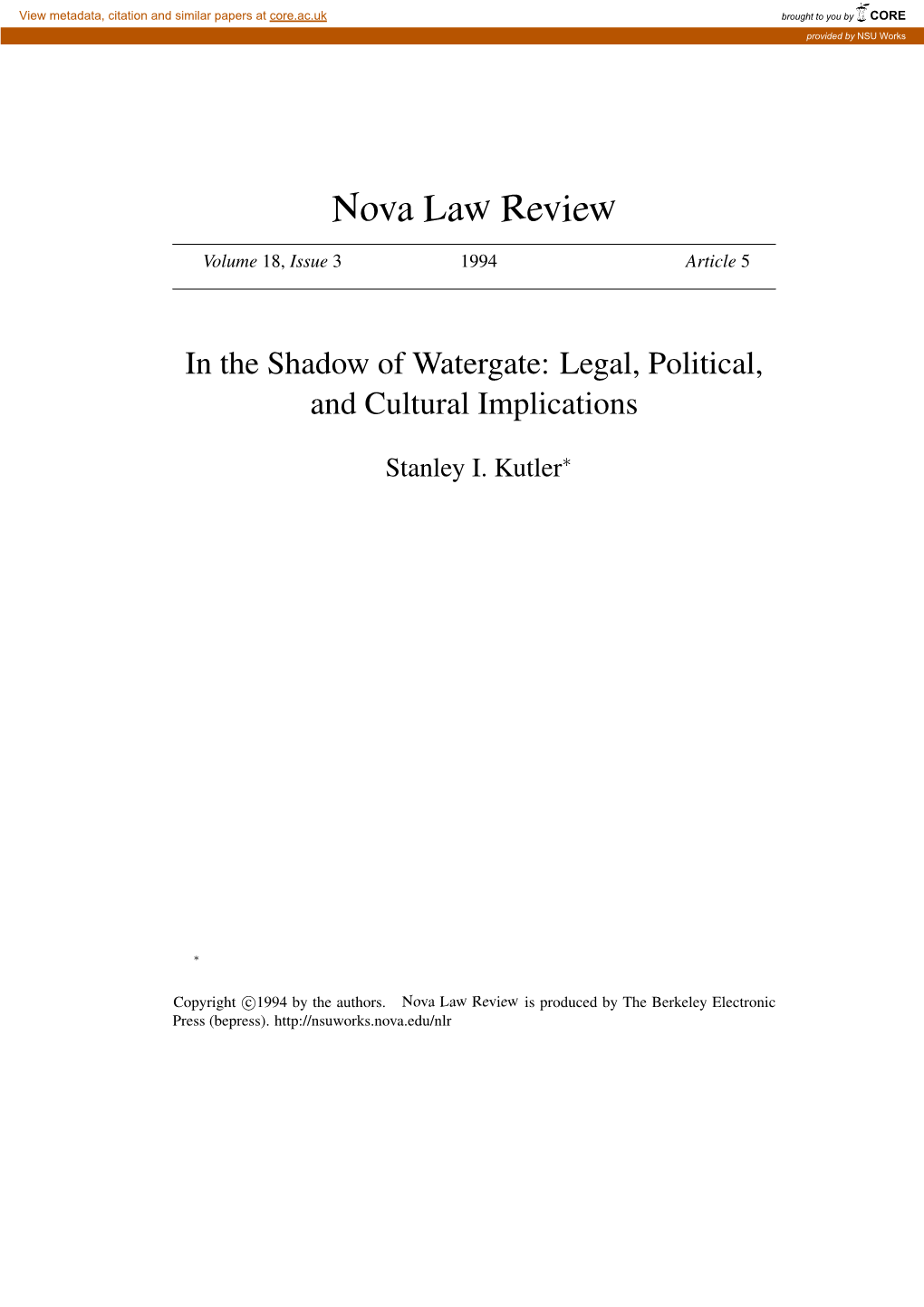 In the Shadow of Watergate: Legal, Political, and Cultural Implications