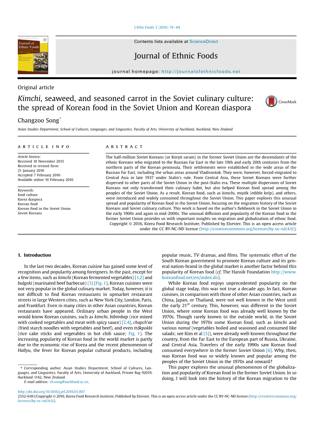 Kimchi, Seaweed, and Seasoned Carrot in the Soviet Culinary Culture: the Spread of Korean Food in the Soviet Union and Korean Diaspora