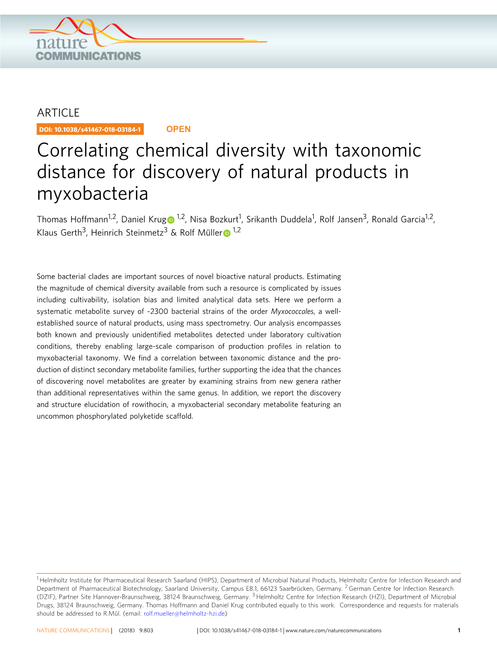 Correlating Chemical Diversity with Taxonomic Distance for Discovery of Natural Products in Myxobacteria