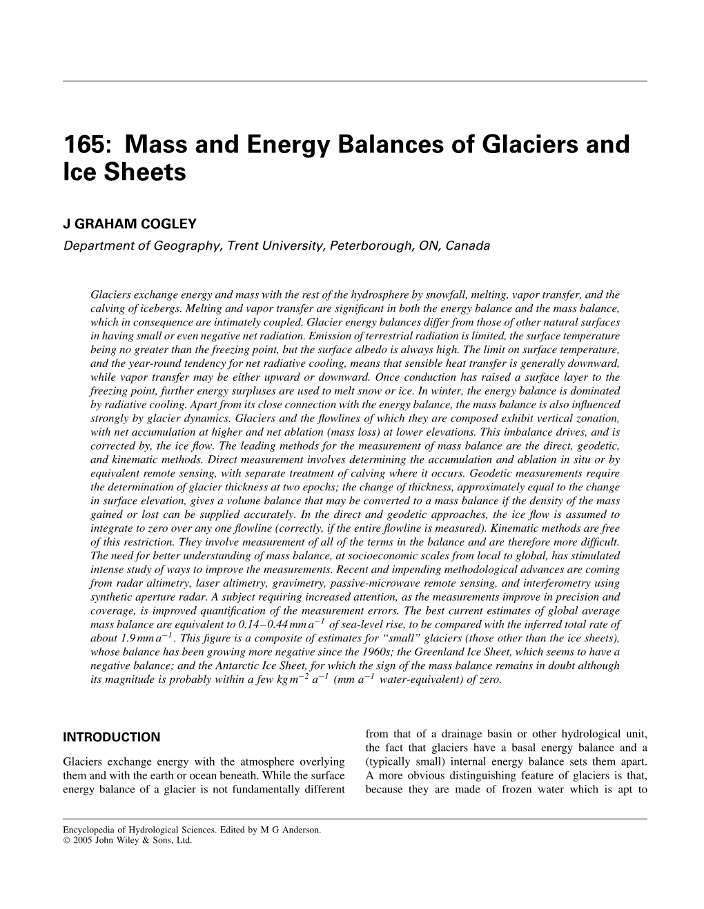 Mass and Energy Balances of Glaciers and Ice Sheets