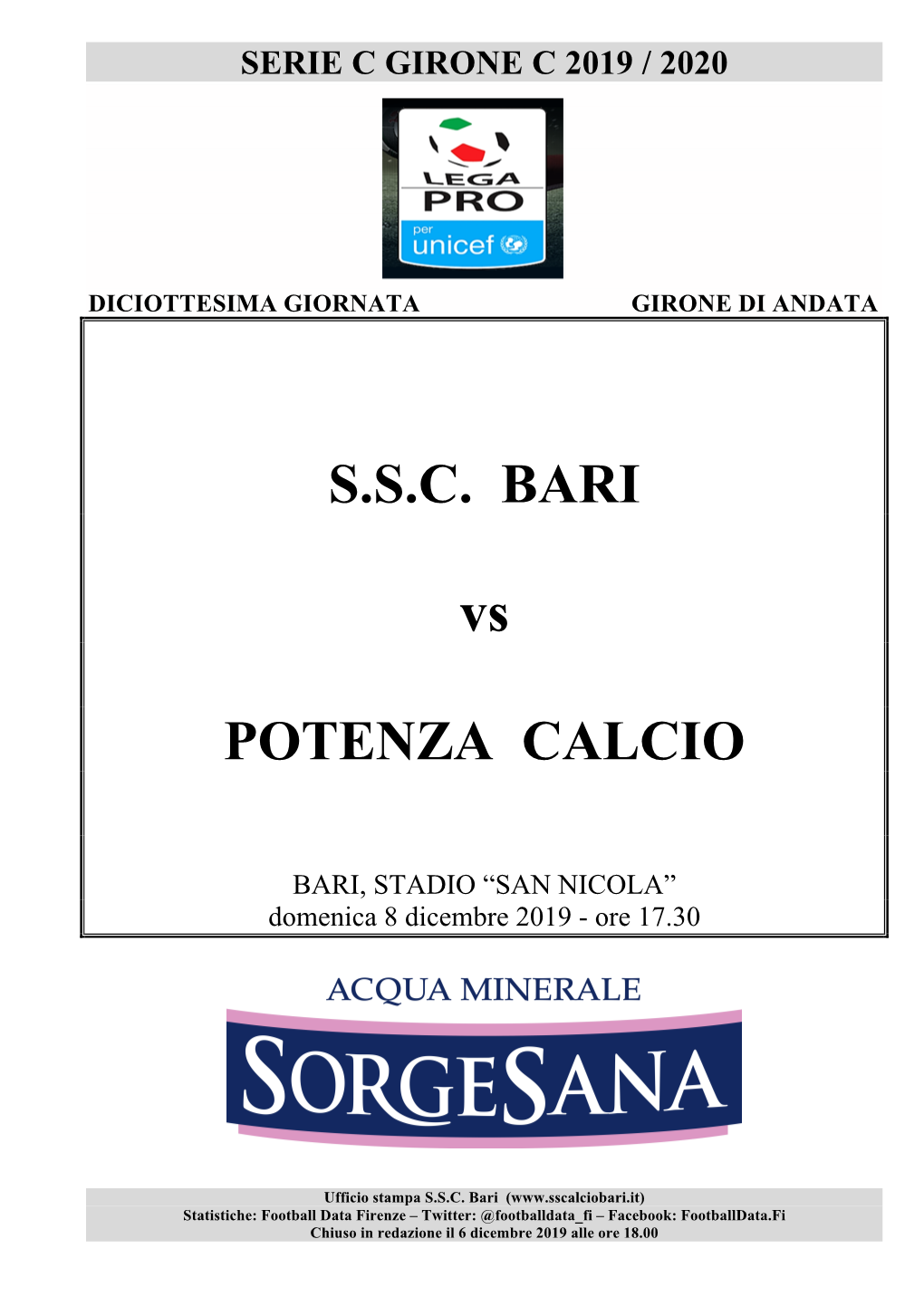 SSC BARI Vs POTENZA CALCIO