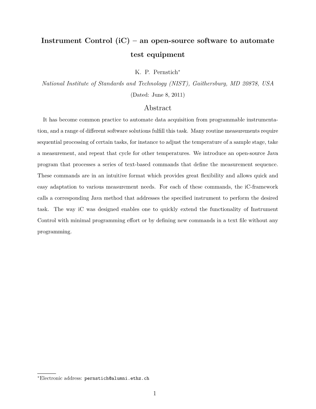 Instrument Control (Ic) – an Open-Source Software to Automate Test Equipment