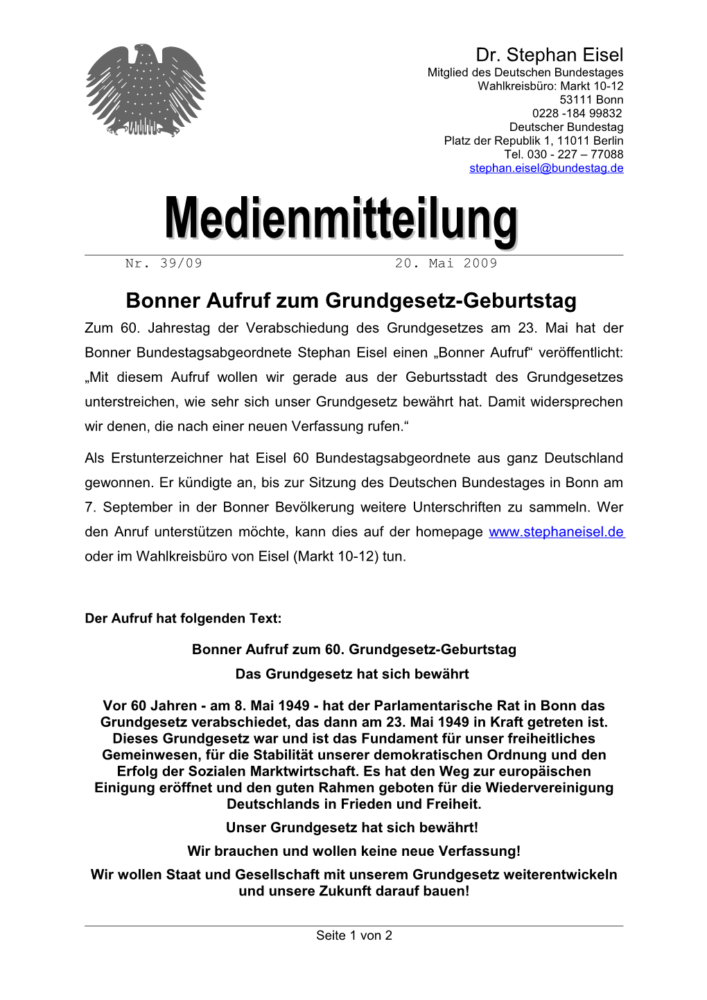 Bonner Aufruf Für Grundgesetz