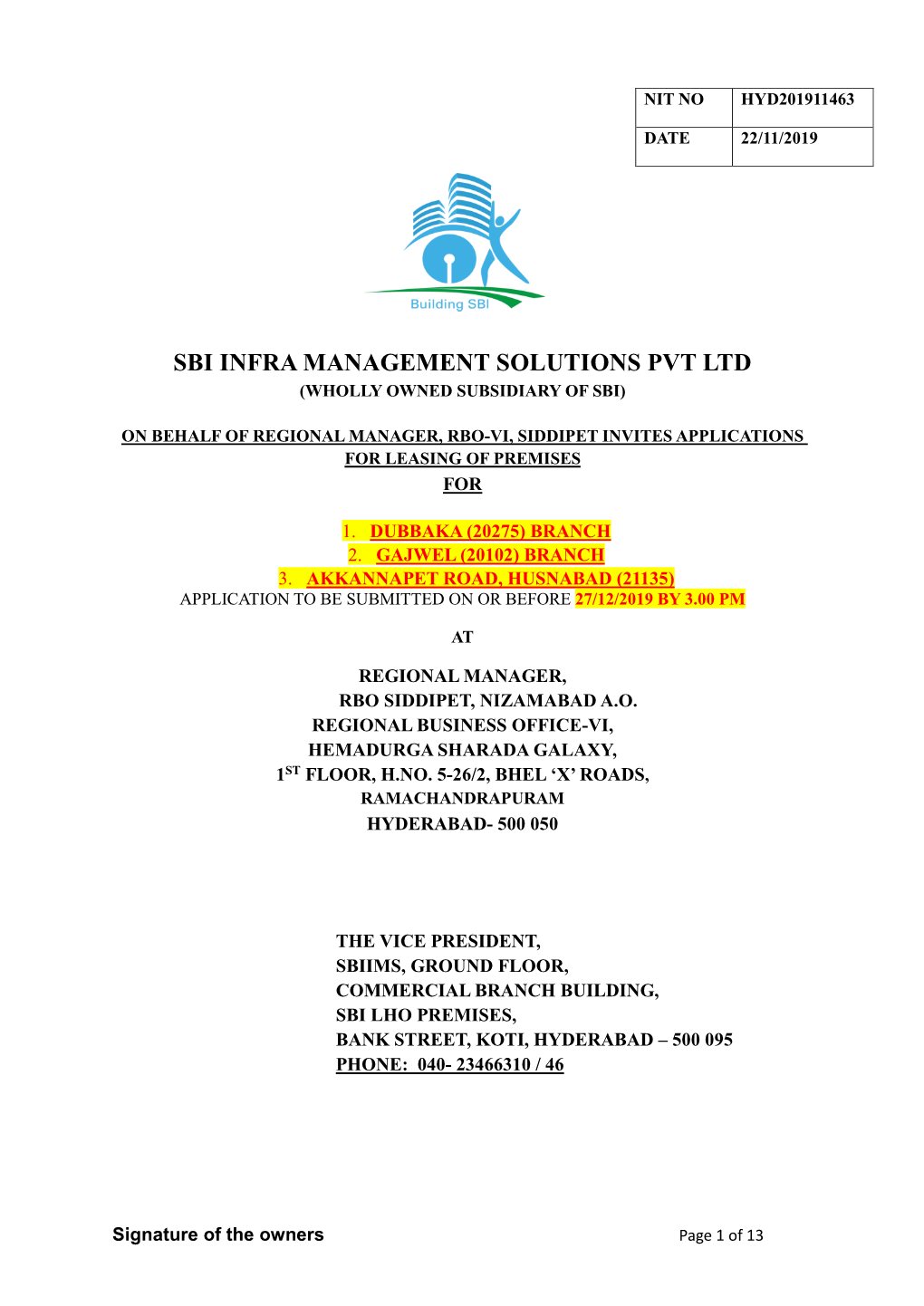 Sbi Infra Management Solutions Pvt Ltd (Wholly Owned Subsidiary of Sbi)