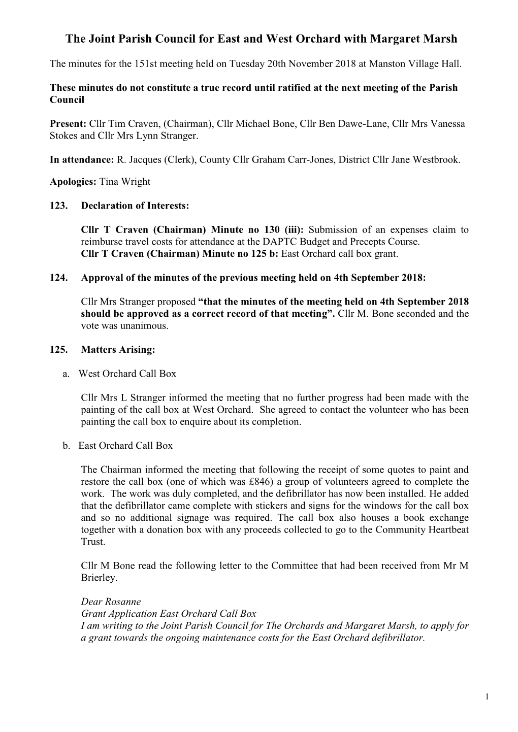 The Orchards and Margaret Marsh Parish Council