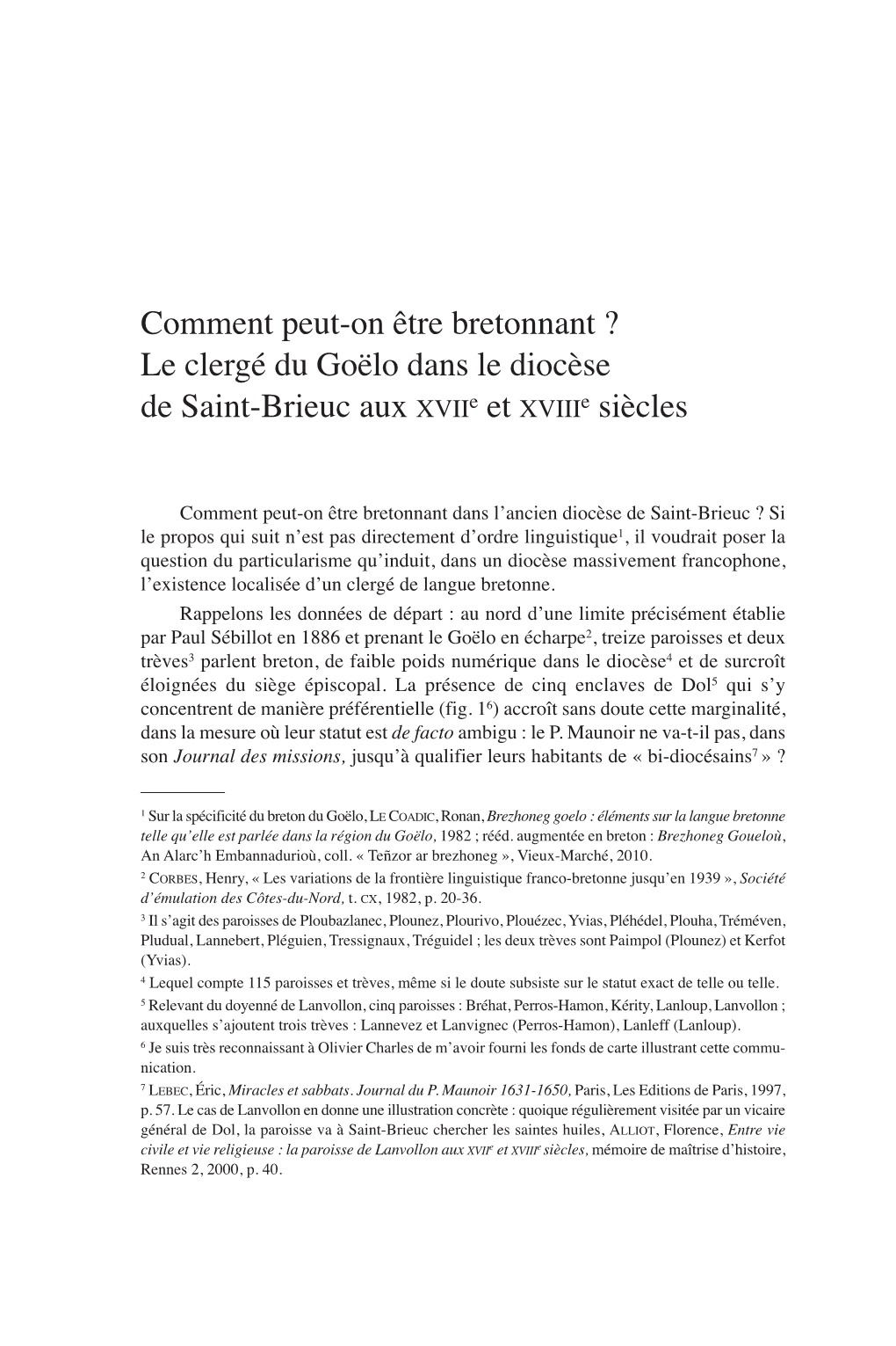 Le Clergé Du Goëlo Dans Le Diocèse De Saint-Brieuc Aux XVII E Siècles