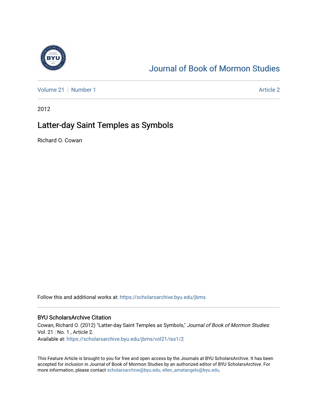 Latter-Day Saint Temples As Symbols