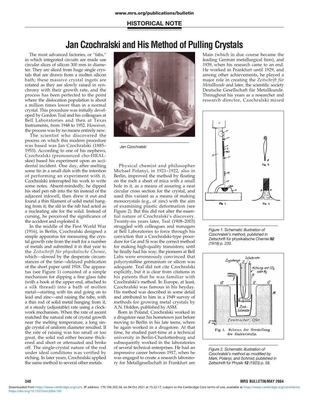 Jan Czochralski and His Method of Pulling Crystals