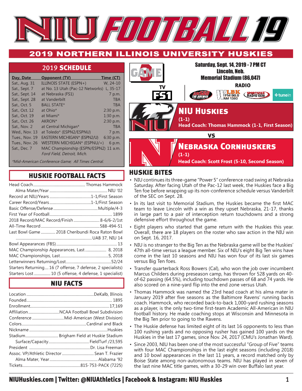 NIU Huskies Nebraska Cornhuskers