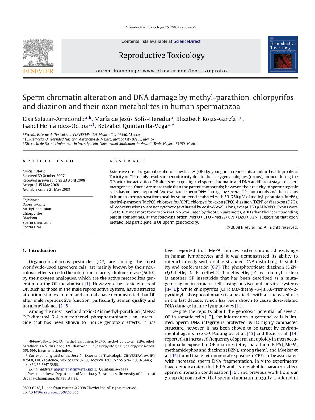 Reproductive Toxicology Sperm Chromatin Alteration and DNA