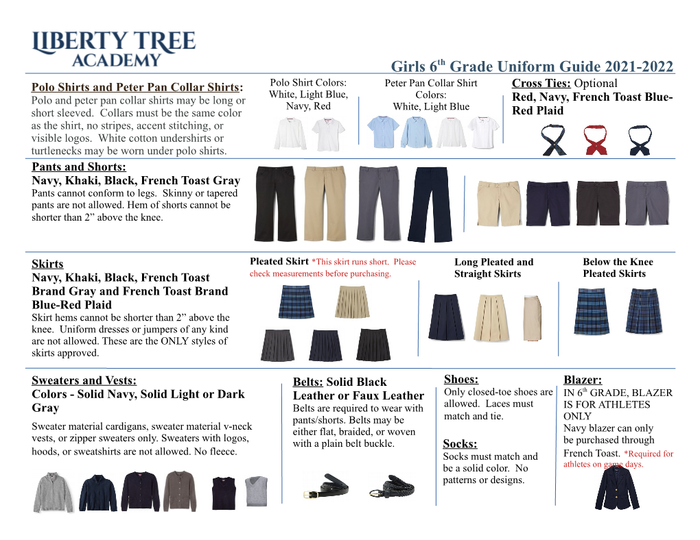 Girls 6Th Grade Uniform Guide 2021-2022