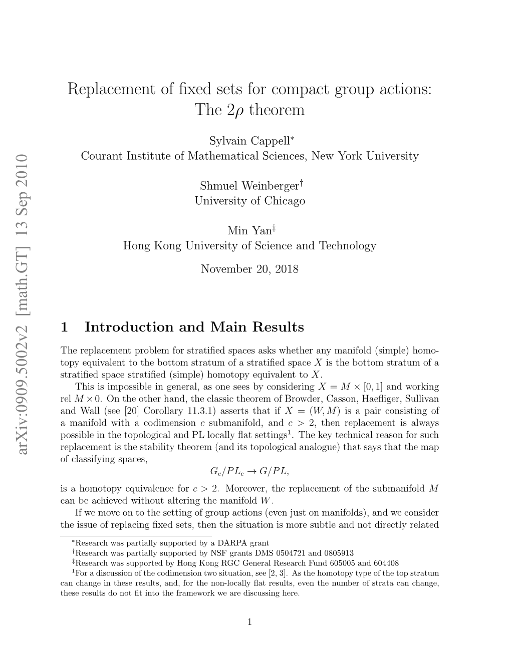 Replacement of Fixed Sets for Compact Group Actions: the 2\Rho Theorem