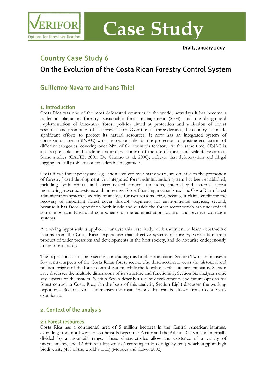 On the Evolution of the Costa Rican Forestry Control System