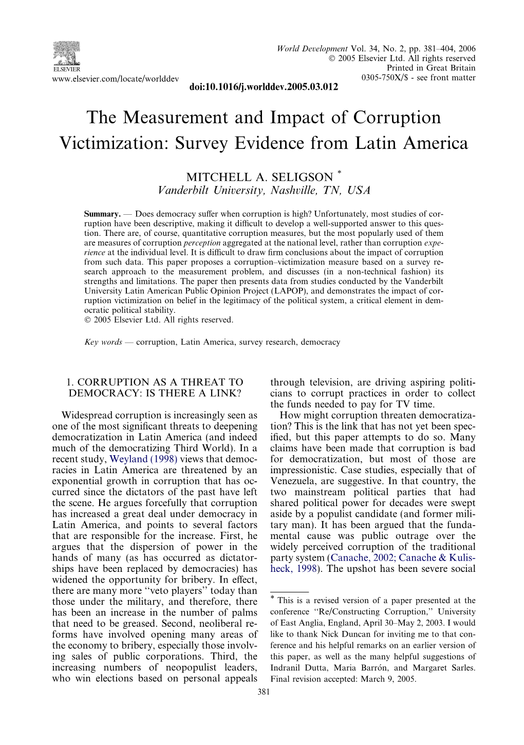 The Measurement and Impact of Corruption Victimization: Survey Evidence from Latin America