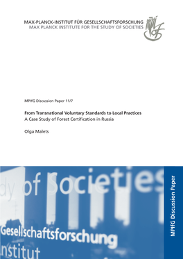 From Transnational Voluntary Standards to Local Practices a Case Study of Forest Certification in Russia