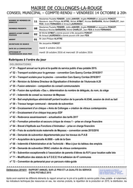 MAIRIE DE COLLONGES-LA-ROUGE CONSEIL MUNICIPAL – COMPTE-RENDU – VENDREDI 14 OCTOBRE À 20H