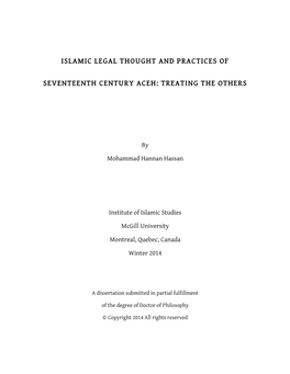 Hannan, Islamic Legal Thought and Practice of Aceh 17Th Century