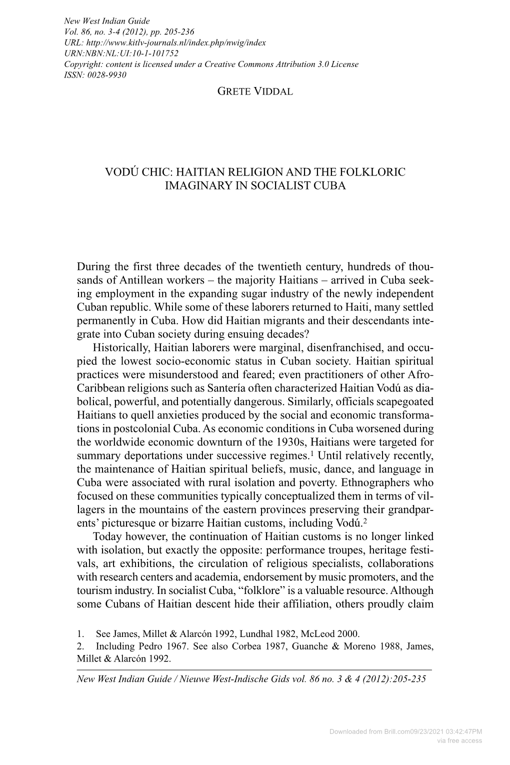 Haitian Religion and the Folkloric Imaginary in Socialist Cuba During the First Three Decades of the Twentieth Centu