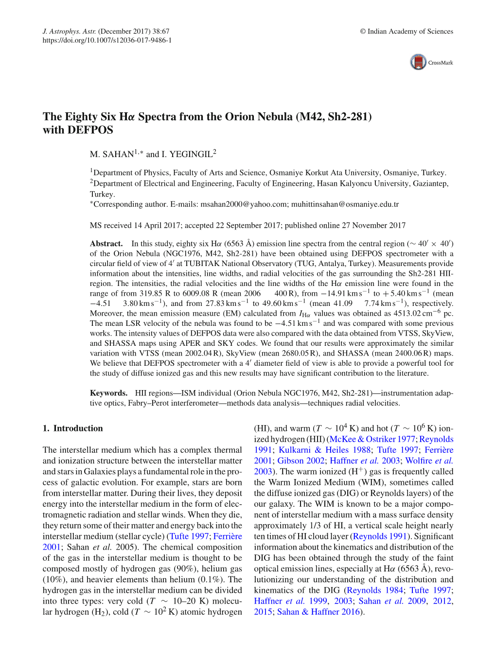 The Eighty Six H Spectra from the Orion Nebula (M42, Sh2-281) With