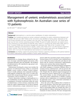 Management of Ureteric Endometriosis Associated with Hydronephrosis: an Australian Case Series of 13 Patients Ian AR Smith1,2,3*, Michael Cooper4