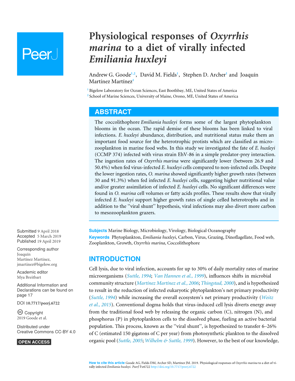 Physiological Responses of Oxyrrhis Marina to a Diet of Virally Infected Emiliania Huxleyi