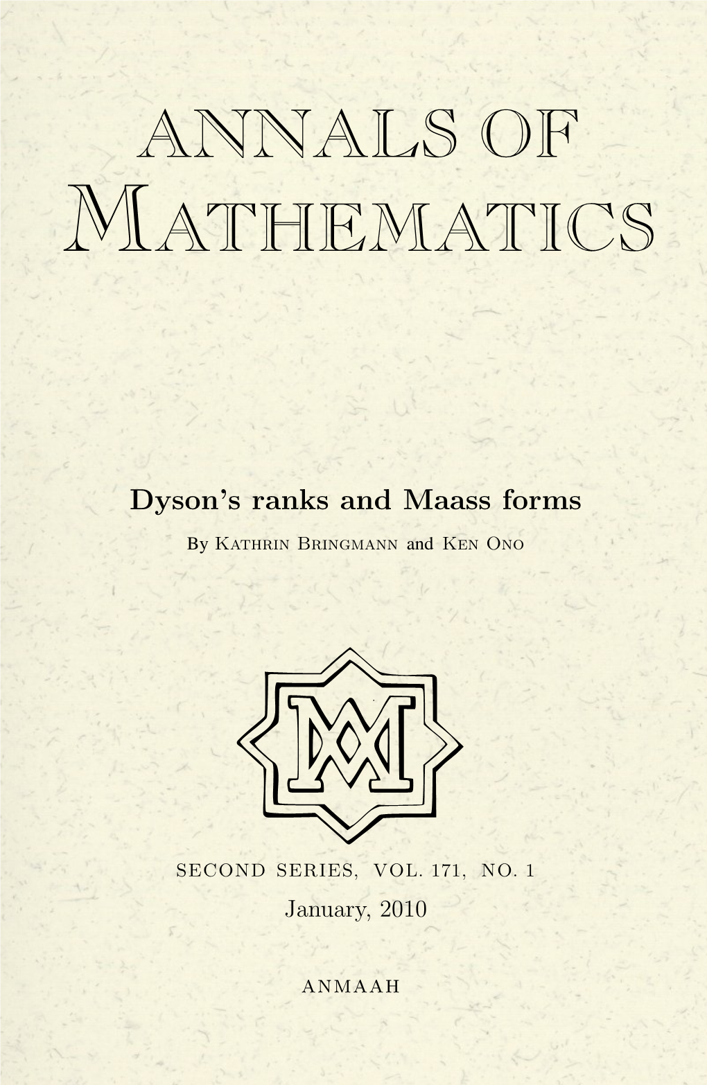 Dyson's Ranks and Maass Forms