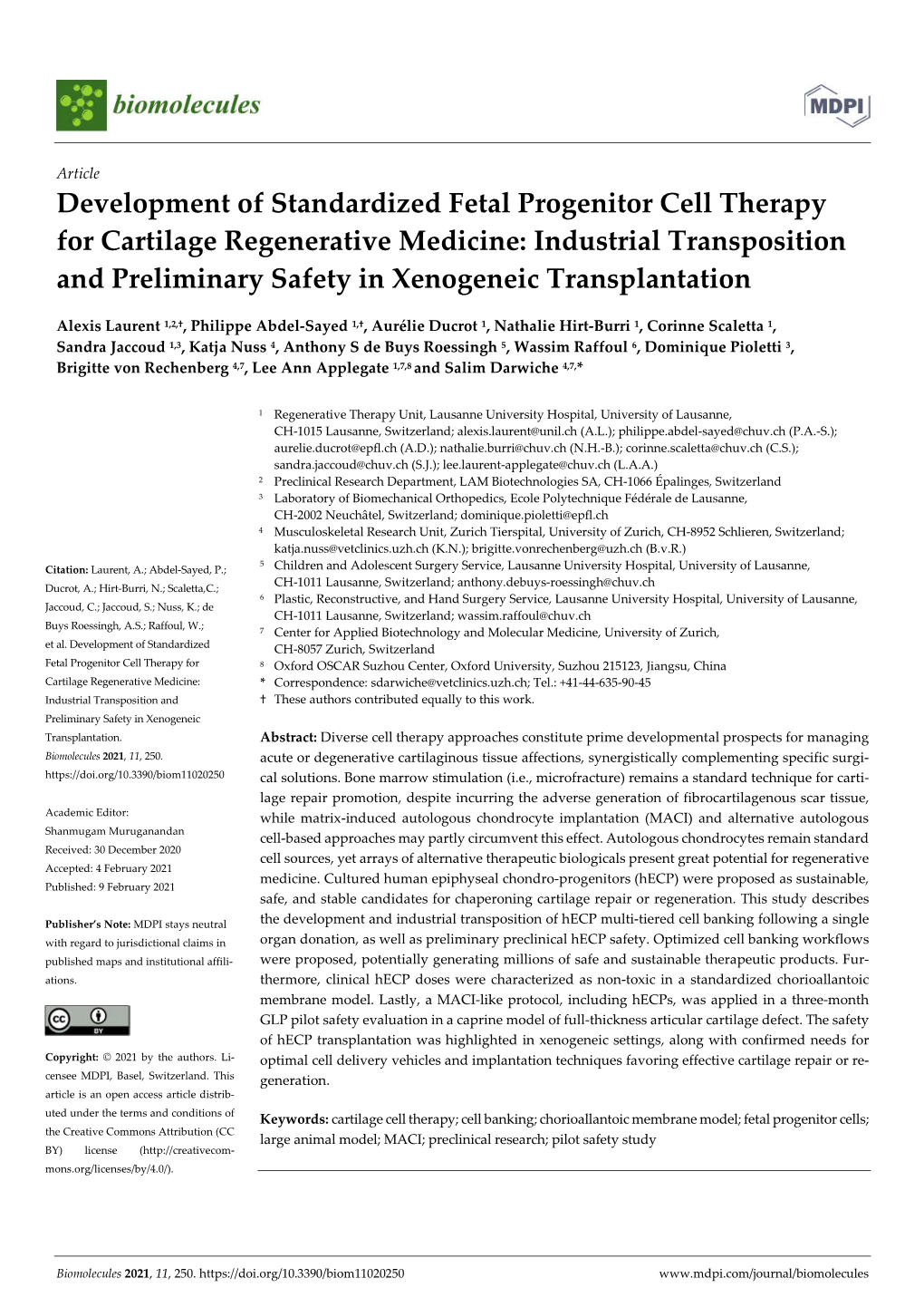 Development of Standardized Fetal Progenitor Cell Therapy For