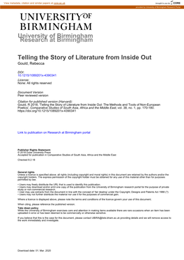 University of Birmingham Telling the Story of Literature From