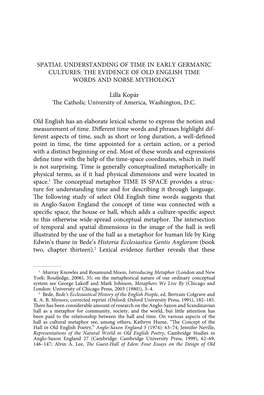 Spatial Understanding of Time in Early Germanic Cultures: the Evidence of Old English Time Words and Norse Mythology