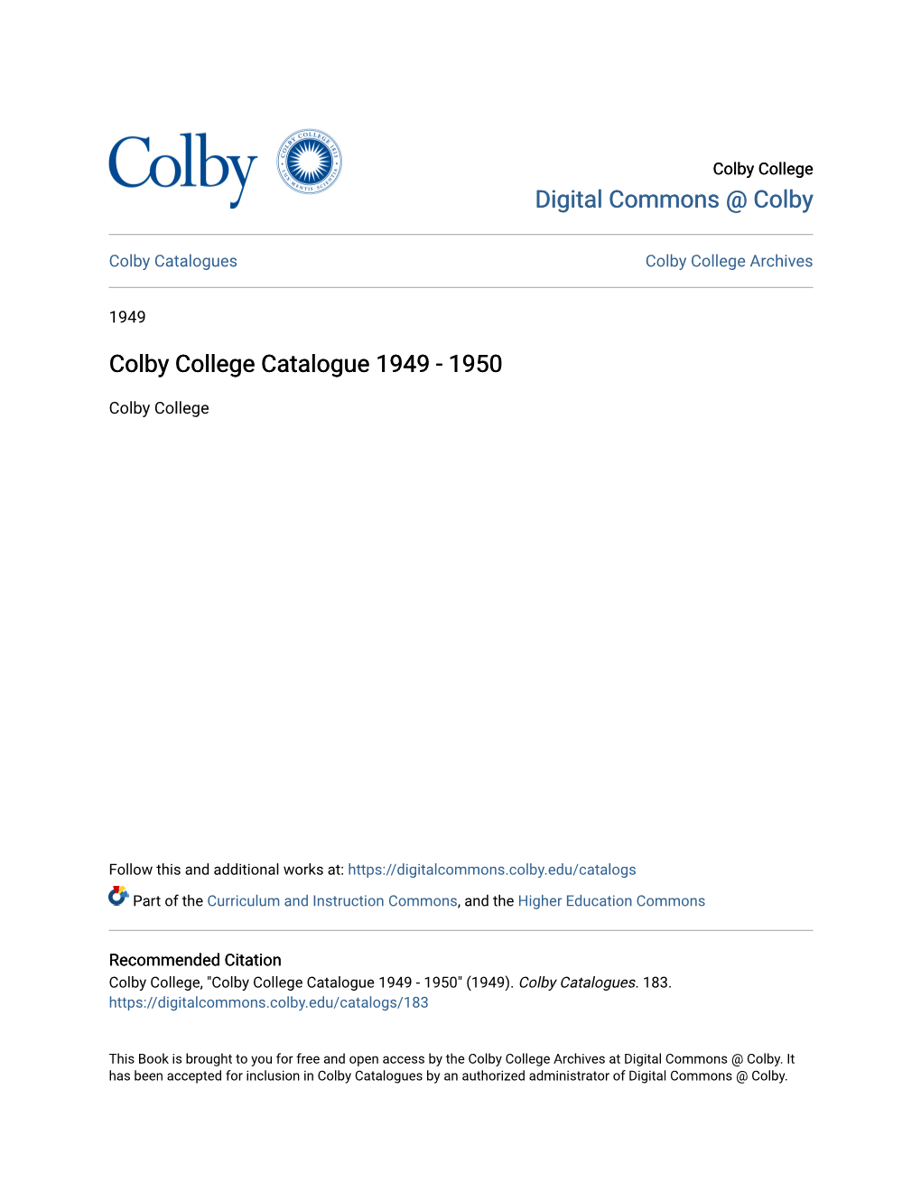 Colby College Catalogue 1949 - 1950