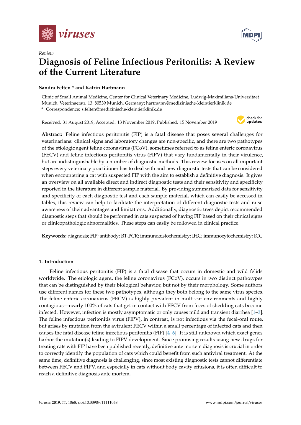 Diagnosis of Feline Infectious Peritonitis: a Review of the Current Literature