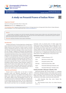 A Chack List of Penaeid Prawn Found in Indian Water with Their Distribution