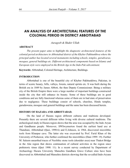 An Analysis of Architectural Features of the Colonial Period in District Abbottabad