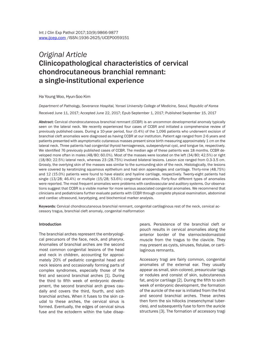 Clinicopathological Characteristics of Cervical Chondrocutaneous Branchial Remnant: a Single-Institutional Experience