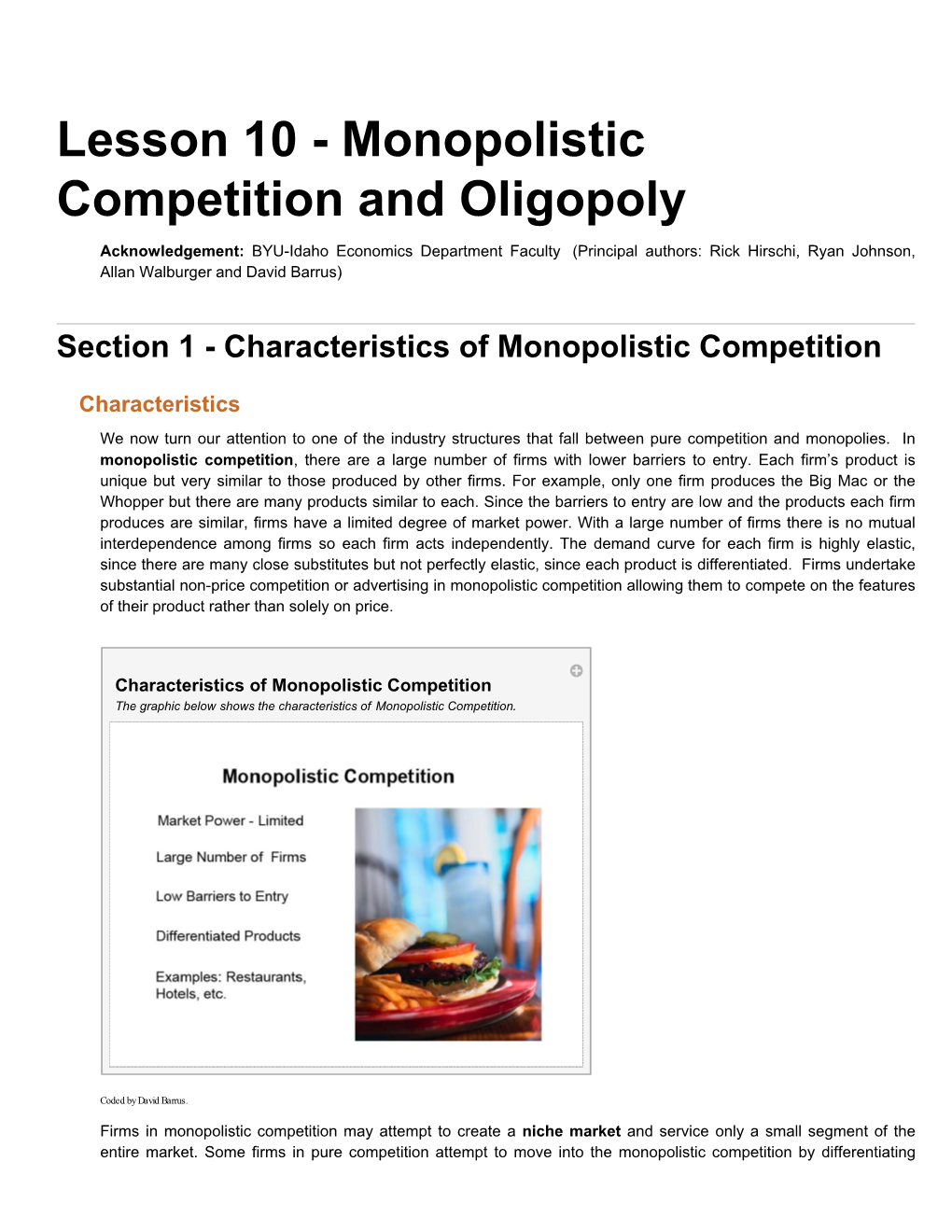 Lesson 10 - Monopolistic Competition and Oligopoly