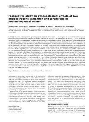 Prospective Study on Gynaecological Effects of Two Antioestrogens Tamoxifen and Toremifene in Postmenopausal Women