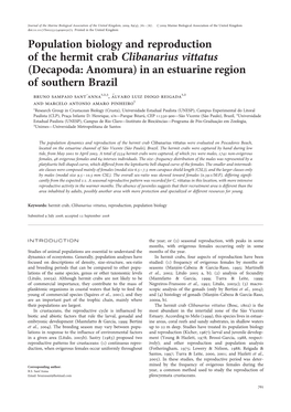 Population Biology and Reproduction of the Hermit Crab Clibanarius Vittatus