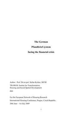 The German Pfandbrief System Facing the Financial Crisis