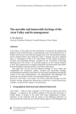 The Movable and Immovable Heritage of the Aran Valley and Its Management