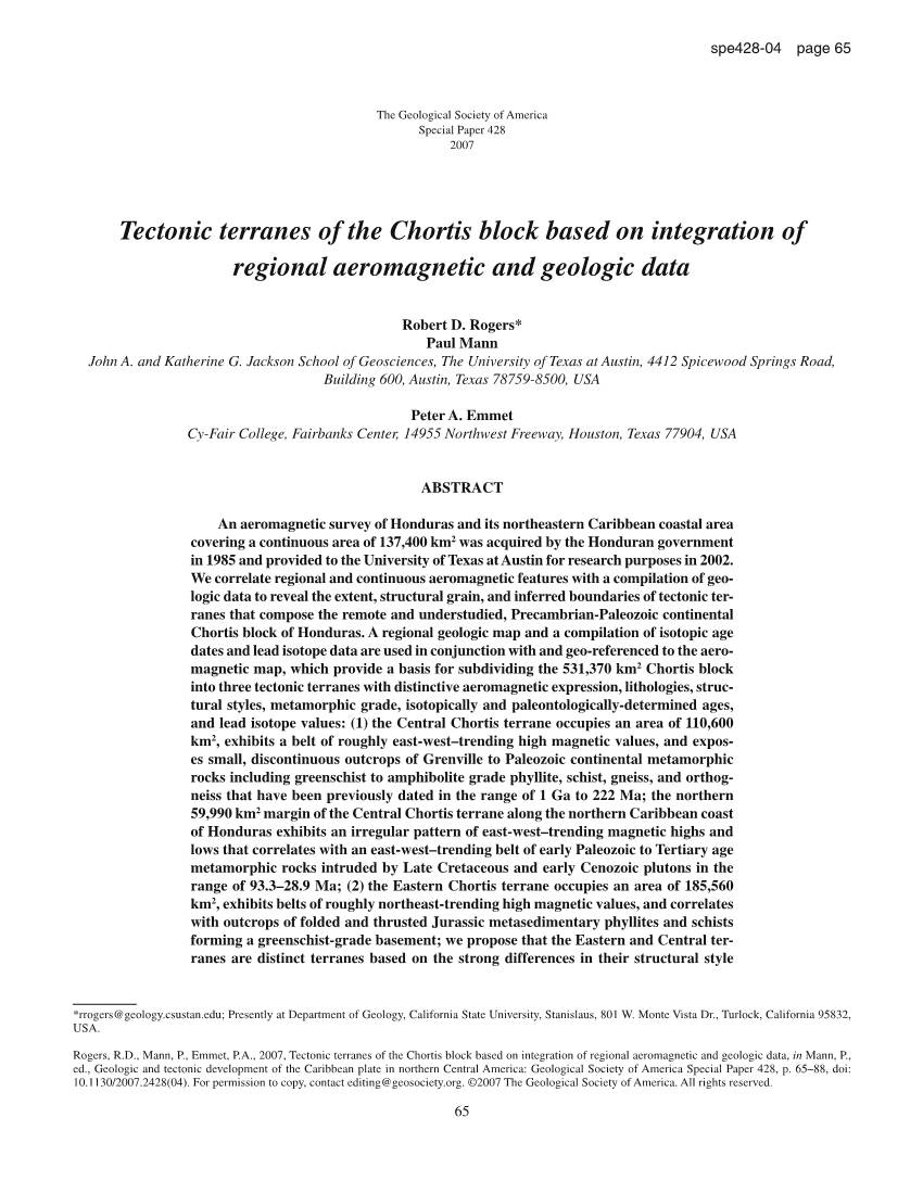 Tectonic Terranes of the Chortis Block Based on Integration of Regional Aeromagnetic and Geologic Data